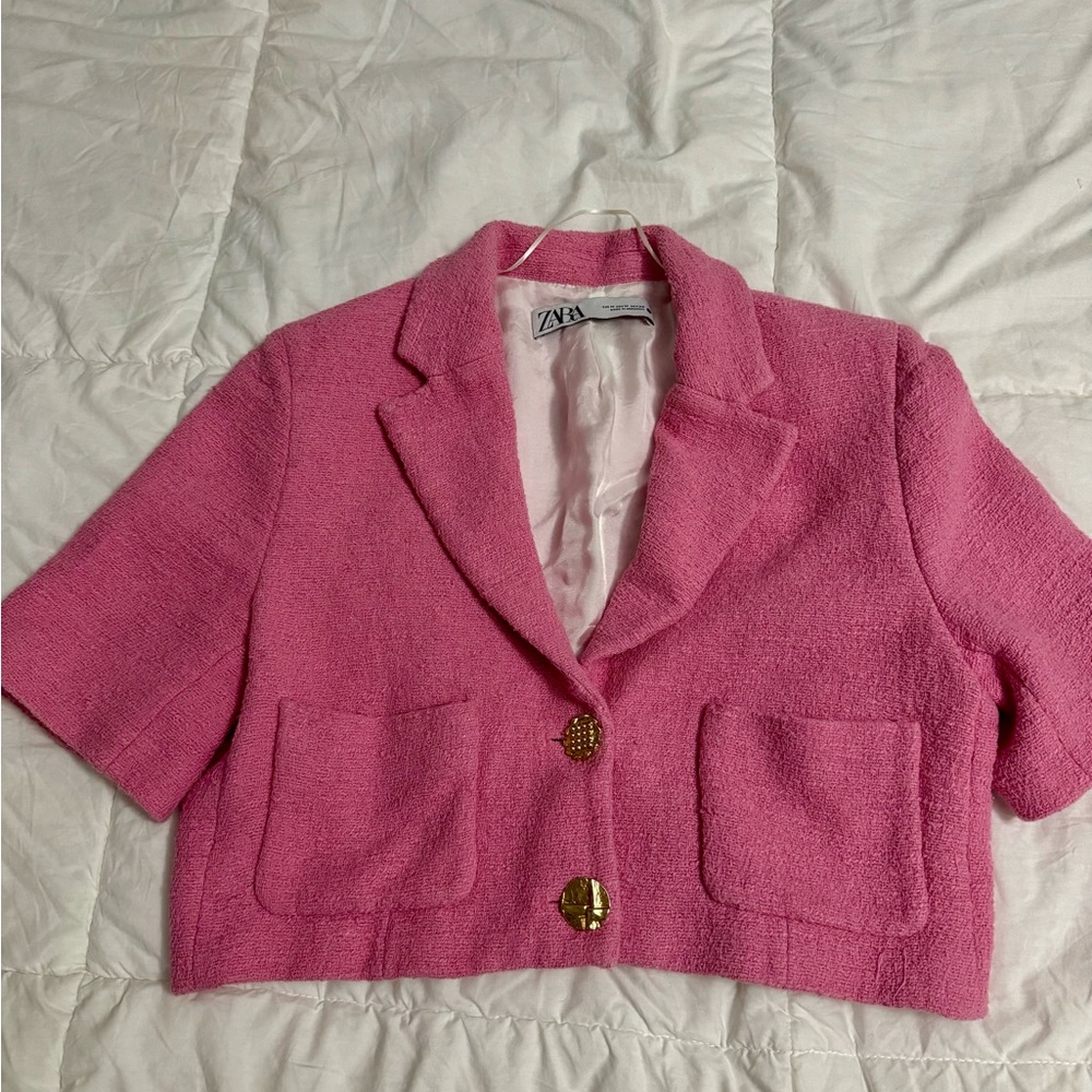 ZARA pink cropped blazer size M